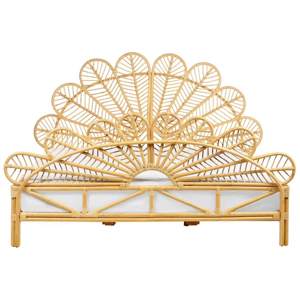 Letto matrimoniale in rattan con rete in legno chiaro e pannello intrecciato 180 x 200 cm camera da letto stile boho