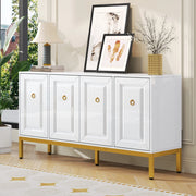 Credenza Lucida ¨C Xylo ¨C Bianco Lucido, Gambe e Maniglie Dorate, 140x80x40