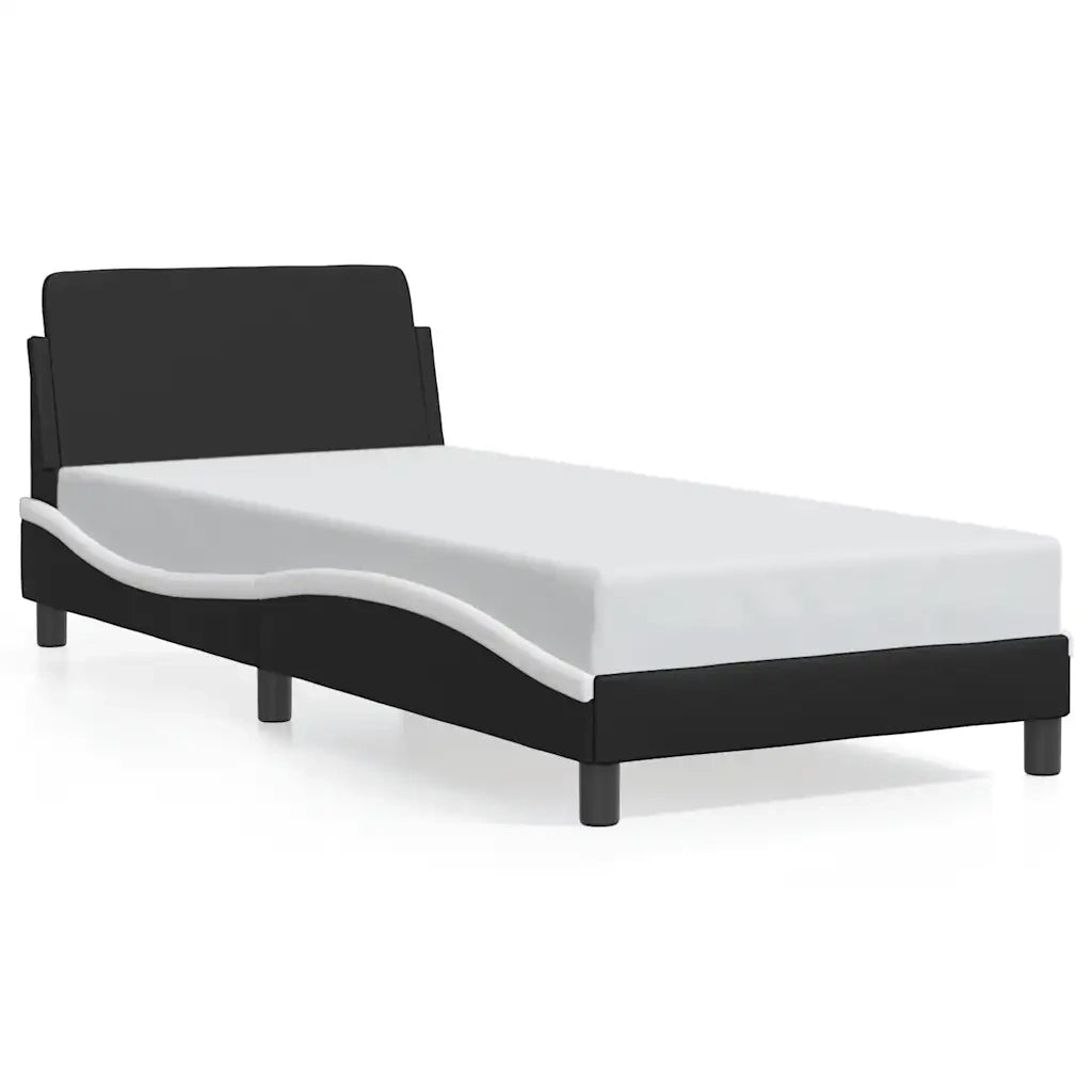 Letto singolo | Letto per adulti | Giroletto Dover Nero e Bianco 90x190 cm in Similpelle