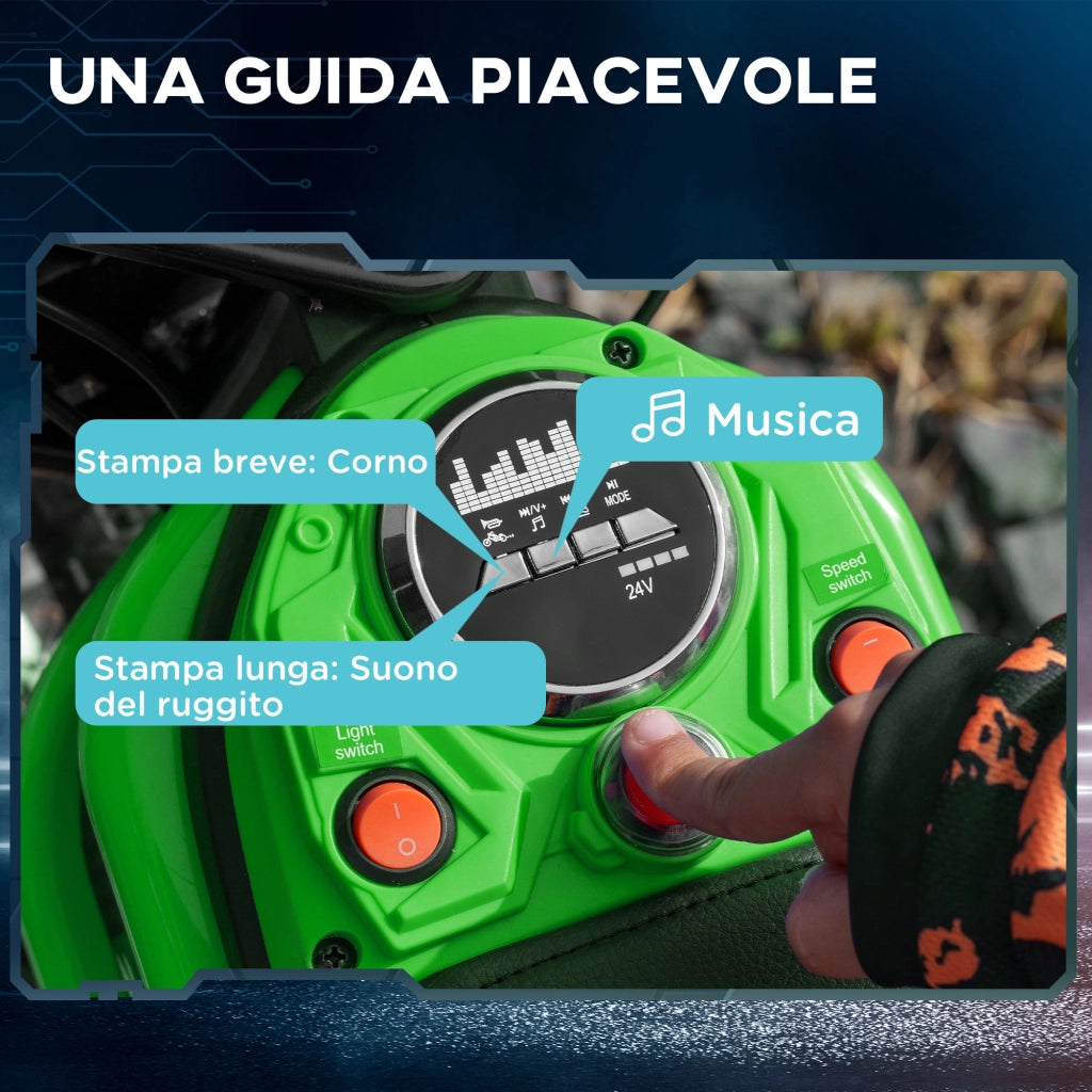 Moto Elettrica Bambini Verde 2 Velocit¨¤ 8-12 Anni ¨C zephmum ¨C 8-16km/h