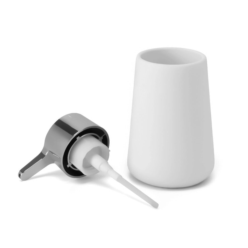 Set accessori bagno in ceramica bianca con dispenser sapone e due portaspazzolini Sidney