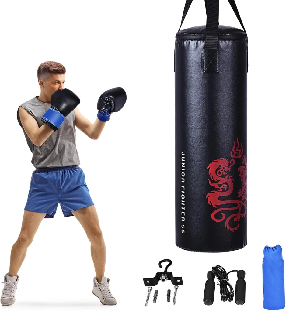 Set Sacco da Boxe per Bambini da 5 Pezzi, Sacco da Pugilato con Guantoni da Boxe, Corda per Saltare, Borsa e Gancio, Sacco da Box per Arti Marziali Miste Kick Boxing Boxe Thai
