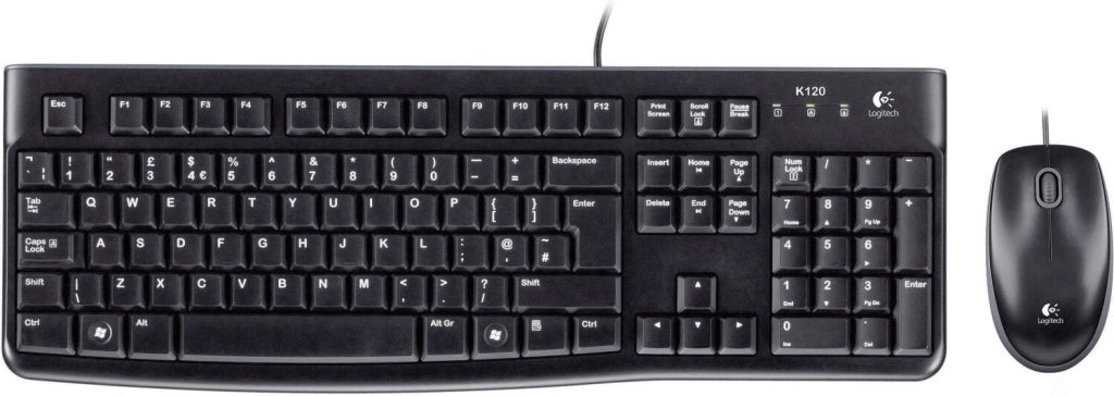 Logitech mk120 combo tastiera e mouse con filo per windows, mouse ottico cablato, tastiera di dimensioni standard, usb plug-and-play, compatibile con pc, laptop - 920-002543