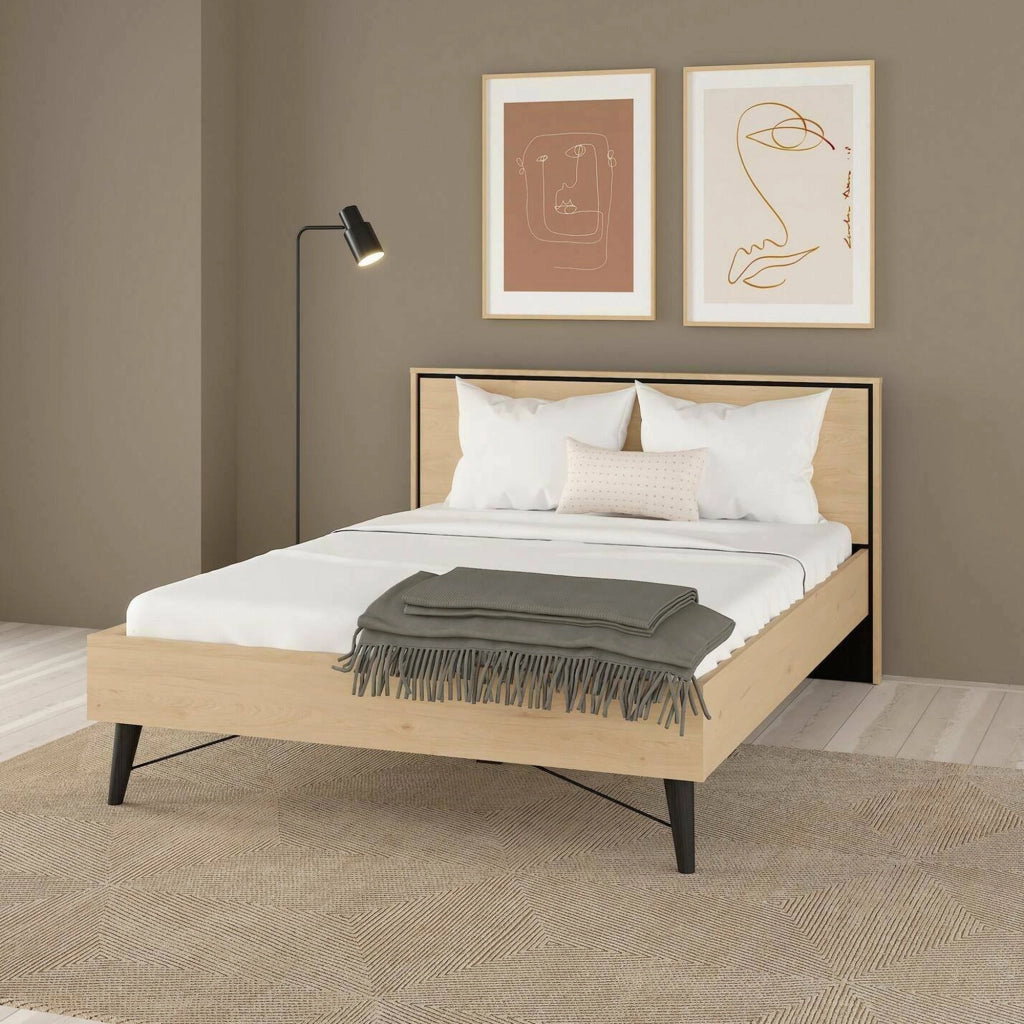 Letto piazza e mezza Elida, Sommier per camera da letto, Giroletto per stanza, Struttura porta materasso, 206x153 h91 cm, Rovere