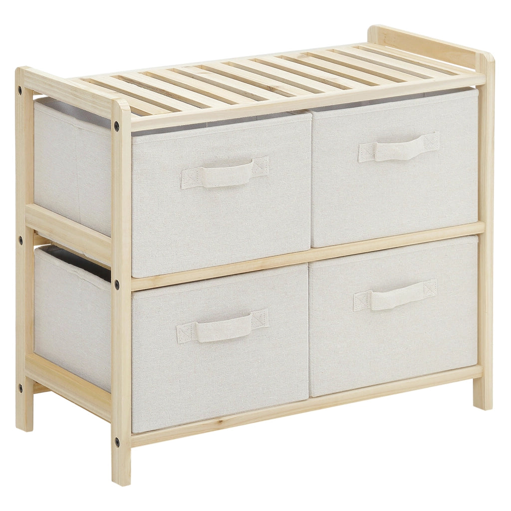 Cassettiera con 4 cassetti in tessuto lino ¨C zephmum ¨C 59x28x50 cm legno naturale beige