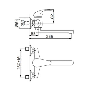 Miscelatore per lavello bocca girevole con attacco a perete serie titan cromato