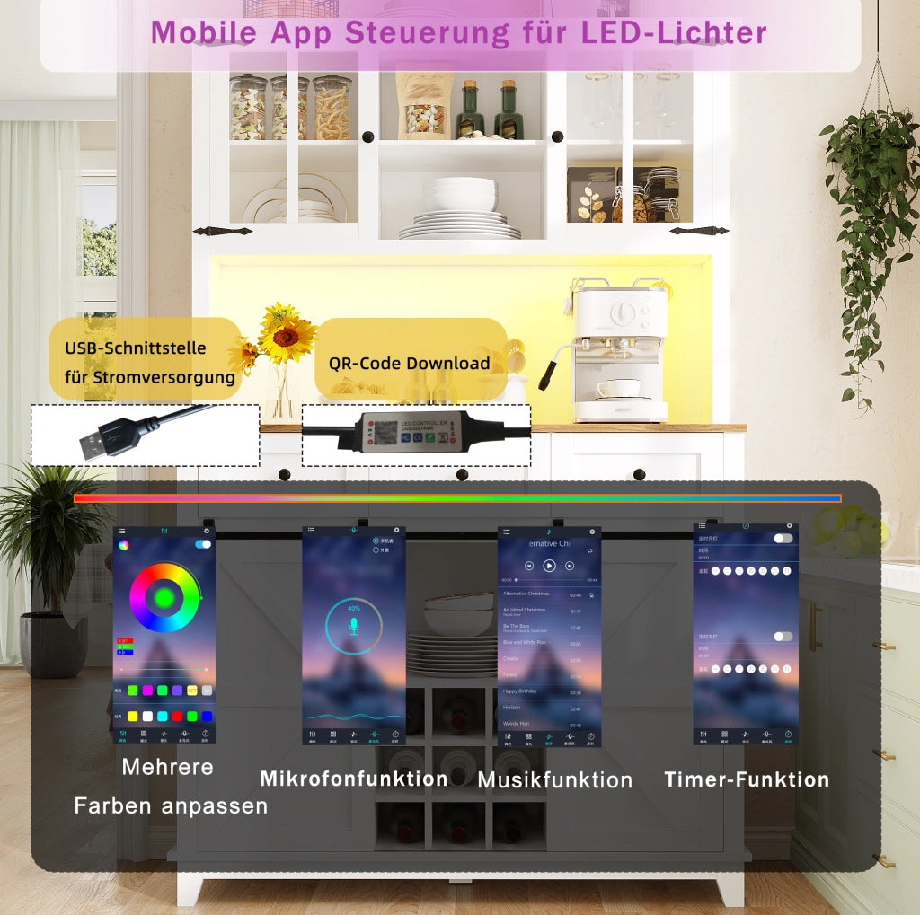 Vetrina alta da cucina con LED, 105x38,4x180 cm