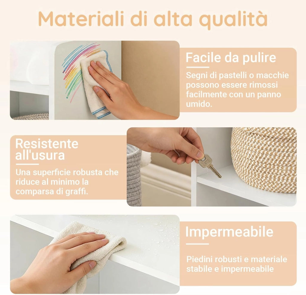 Libreria Montessoriana per Bambini - Scaffale Portagiochi con 8 Scomparti Aperti - Libreria da Terra per Cameretta 106x30x104 cm Bianco KMB55-W