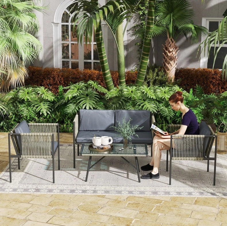 Sonneninsel 4 pezzi con tetto estraibile; effetto rattan; crema bianco