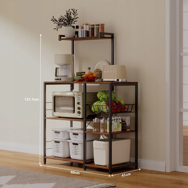 Scaffale da cucina per microonde, mobile con 5 ripiani, marrone scuro rustico