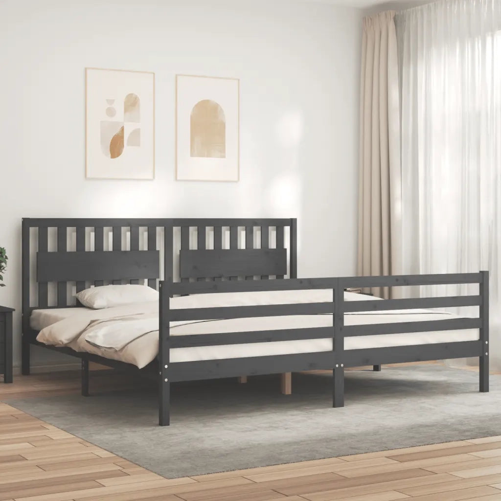 Giroletto con Testiera Grigio 200x200 cm in Legno Massello