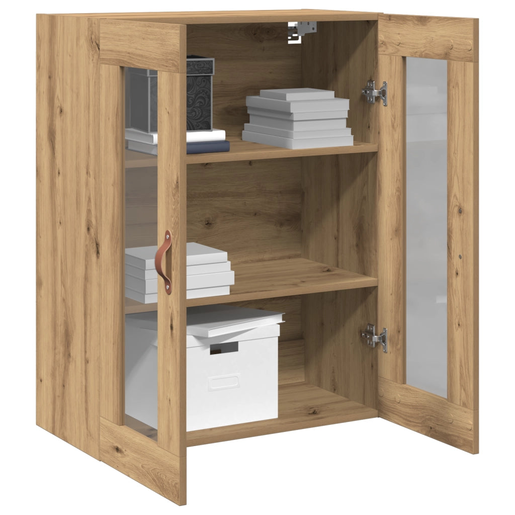 Mobile a muro  con porte in vetro rovere artigianale 69,5x34x90 cm