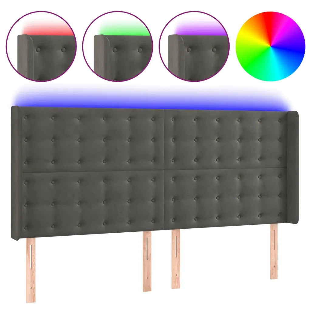 Testiera a LED-Testata con LED Grigio Scuro 163x16x118/128cm in Velluto 155945