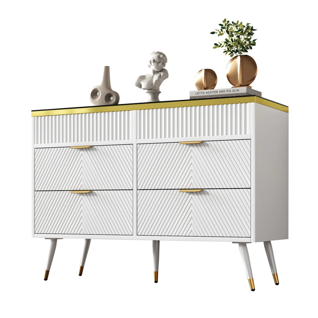 Cassettiera Credenza con 6 Cassetti e Divisori Rimovibili; Apertura Push; Antiribaltamento; in Vetro; 120??40??76 cm; Bianco