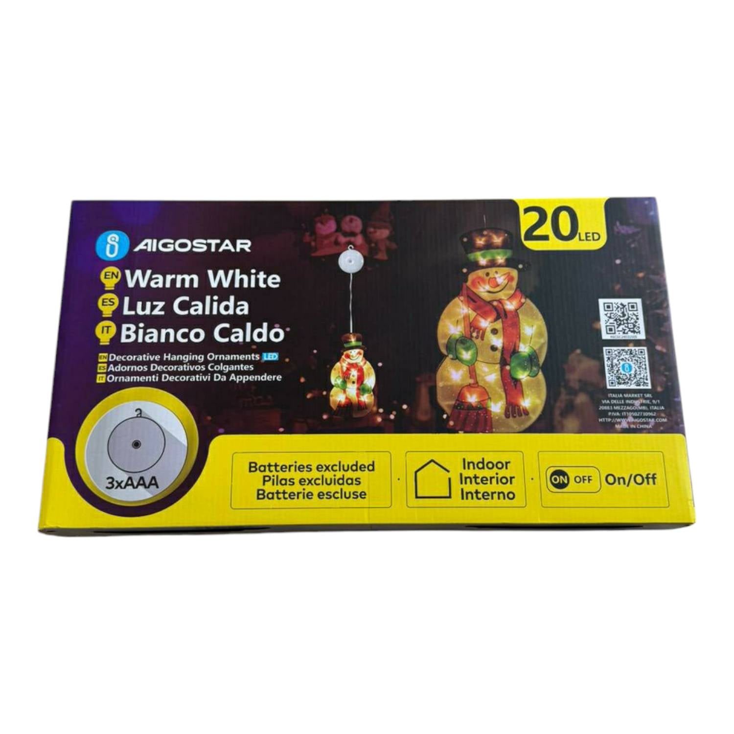 DECORAZIONE NATALIZIA FIGURA DEL PUPAZZO DI NEVE CON LUCE A BATTERIE E VENTOSA