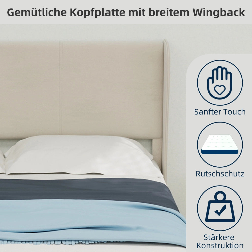 Letto Contenitore Imbottito ¨C MINIMAL ¨C Beige 140x200 con Testiera e Meccanismo Idraulico