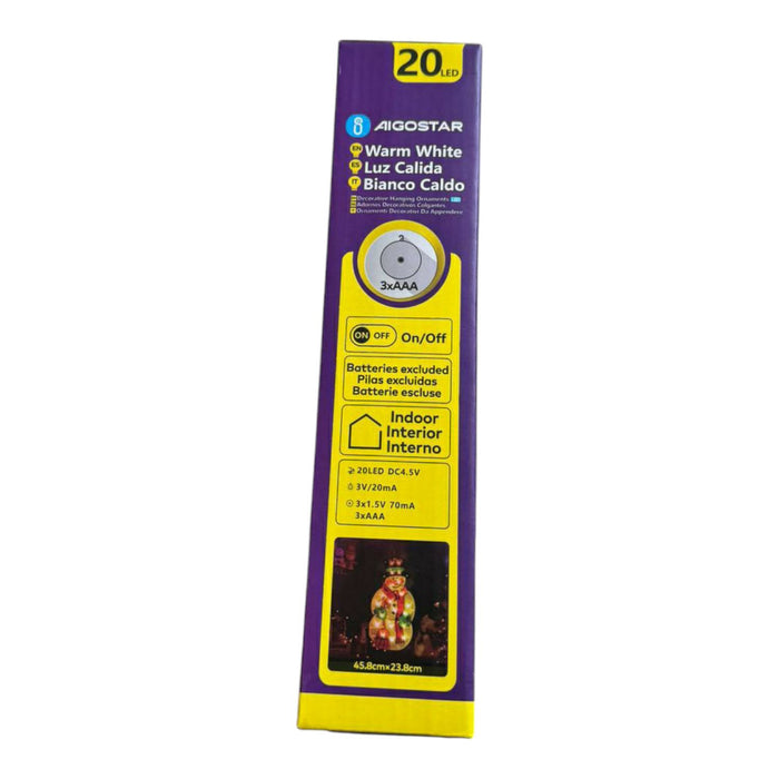 DECORAZIONE NATALIZIA FIGURA DEL PUPAZZO DI NEVE CON LUCE A BATTERIE E VENTOSA