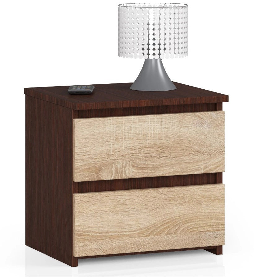 Comodino AKORD CL2 Wengé 40 cm 2 cassetti inserto frontale Sonoma Quercia 40x35x40 cm