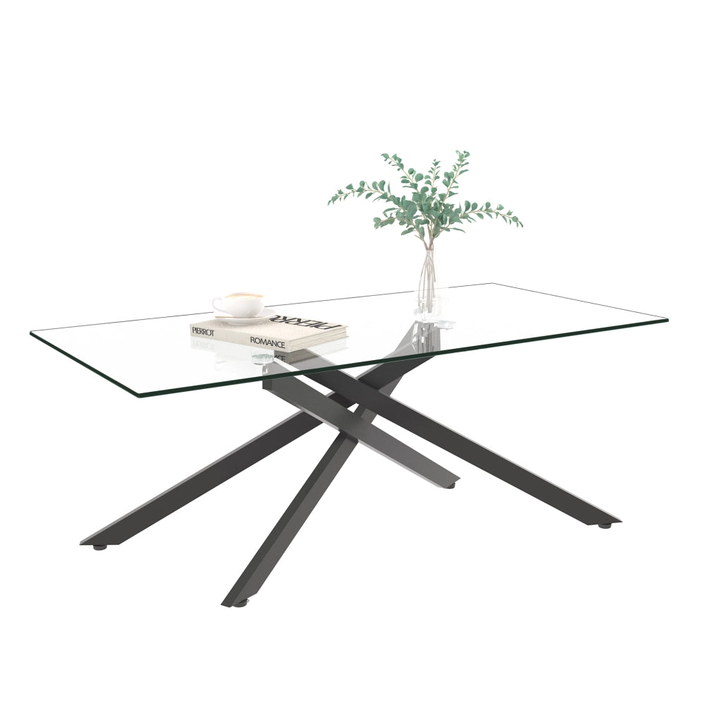 TAVOLINO DA CAFFÈ Rettangolare 120x60x46 cm Vetro Temperato e Metallo Nero