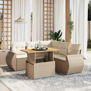 Set Divano da Giardino 6 pz con Cuscini Beige in Polyrattan