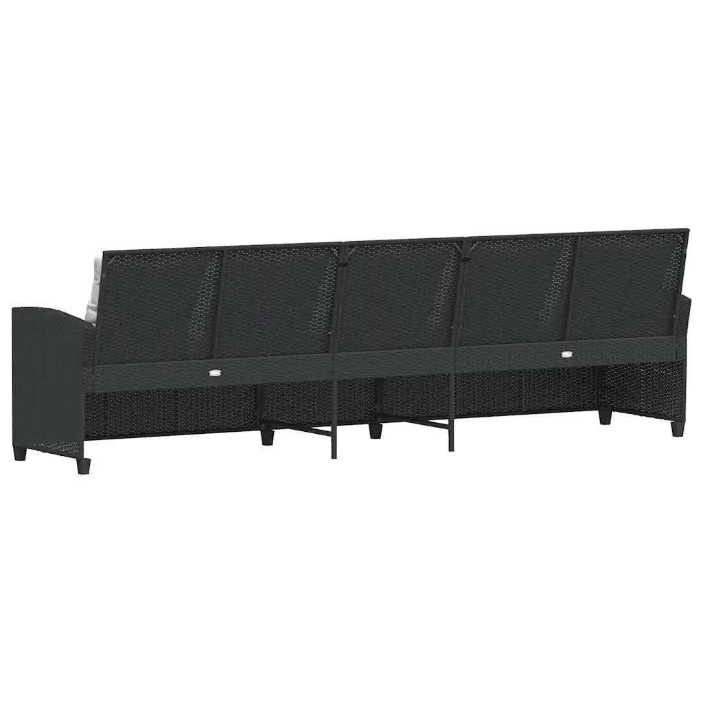Divano da Giardino a 5 Posti con Cuscini-Sofa da Giardino-Divano da esterno Nero in Polyrattan 301219