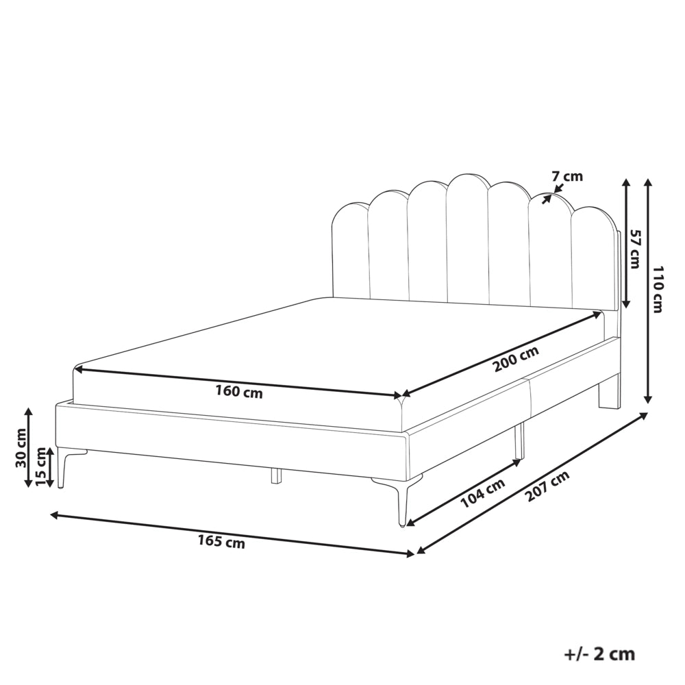 Letto matrimoniale 160 x 200 cm velluto Gambe in metallo beige con testiera e base a doghe
