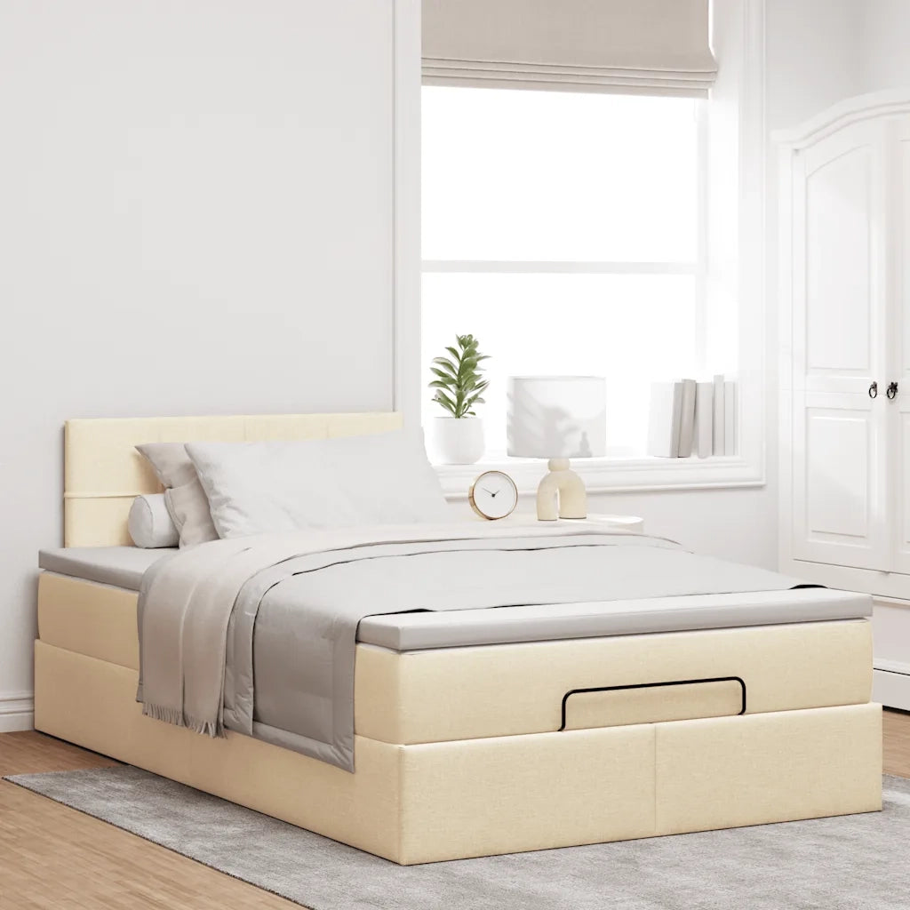 Struttura Letto Pouf con Materasso Crema 120x190 cm in Tessuto