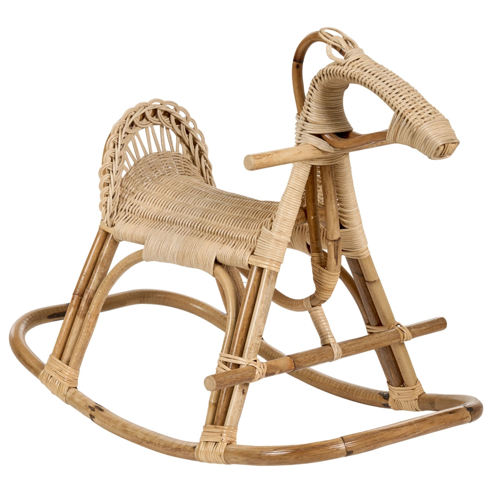 Sedia Cavallo a dondolo per bambini in rattan naturale Boho rustico per interni per il patio