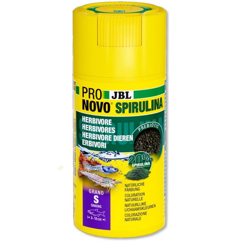 JBL ProNovo Spirulina Grano S 100ml - granuli vegetali con spirulina per gamberetti e tutti i pesci d'acquario da 3 a 10cm