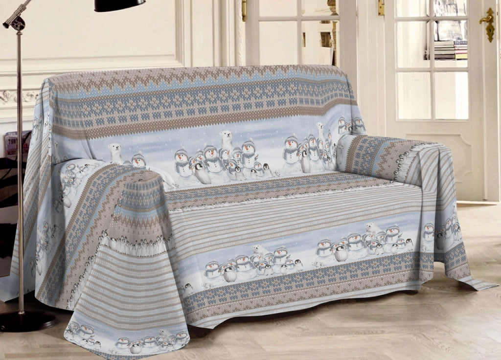 Telo Arredo Multiuso Linea Pensieri Delicati In Cotone Disegno Inverno Polare - Singolo - Beige