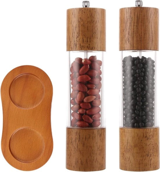 Molinello per sale e pepe in legno con regolazione in ceramica manuale - set da 2 pezzi