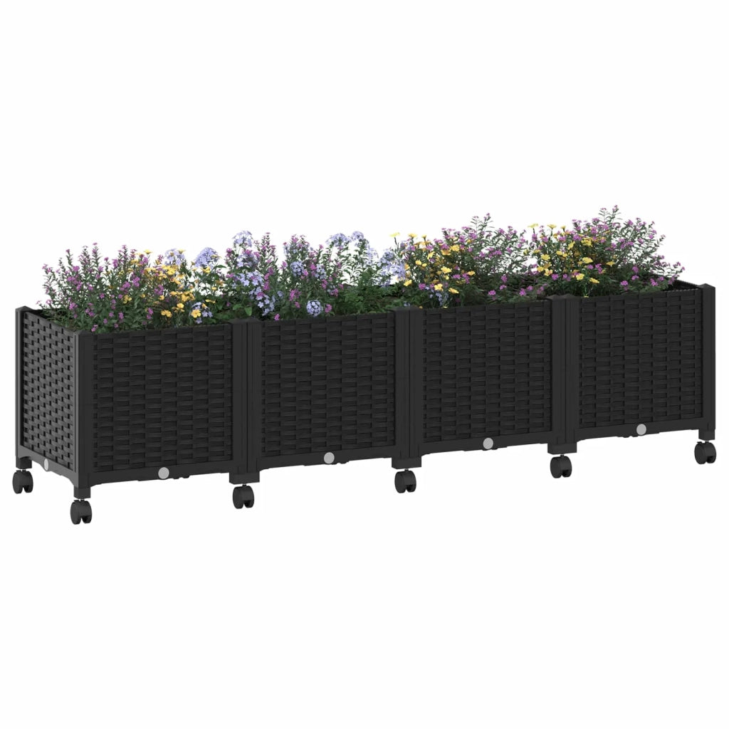 Vaso da Giardino con Ruote Nero 160 x 40 x 48 cm PP 3423134