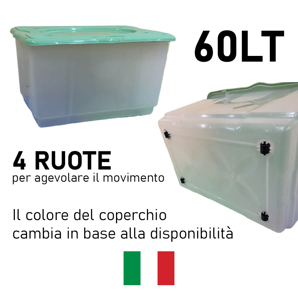Kit 2pz Scatole Porta Tutto Porta Oggetti Plastica Trasparente 4Ruote 60x40 H33cm