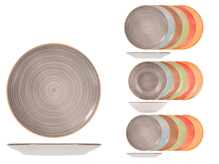 Servizio 18 piatti tavola opera in stoneware colori assortiti