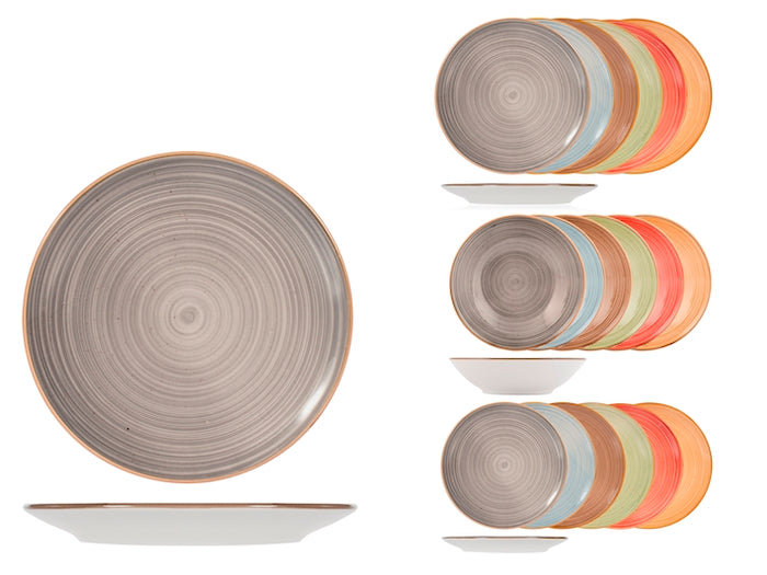 Servizio 18 piatti tavola opera in stoneware colori assortiti