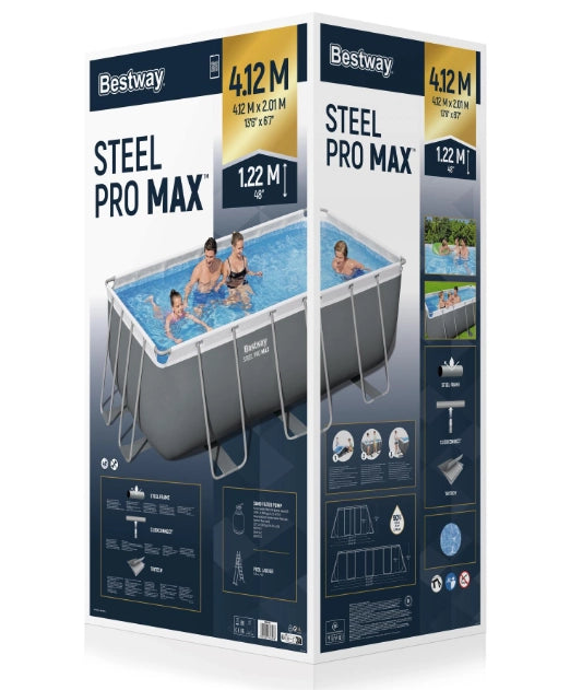 Bestway 56457 piscina fuori terra steel pro max rettangolare, 412x201x122 cm
