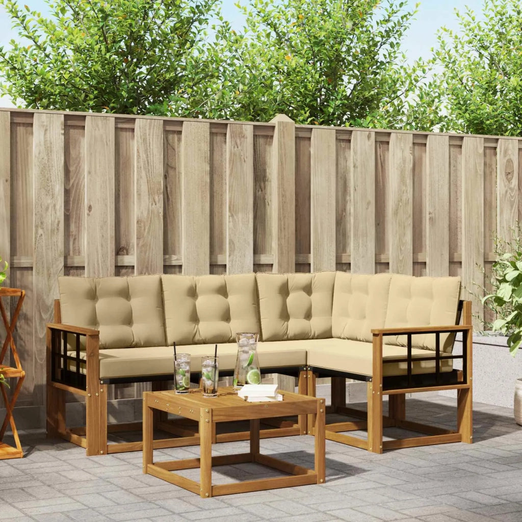 Set di divani da esterno con cuscino 5 pcs Naturale e Beige 3368648