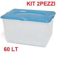 Kit 2pz Scatole Porta Tutto Porta Oggetti Plastica Trasparente 4Ruote 60x40 H33cm
