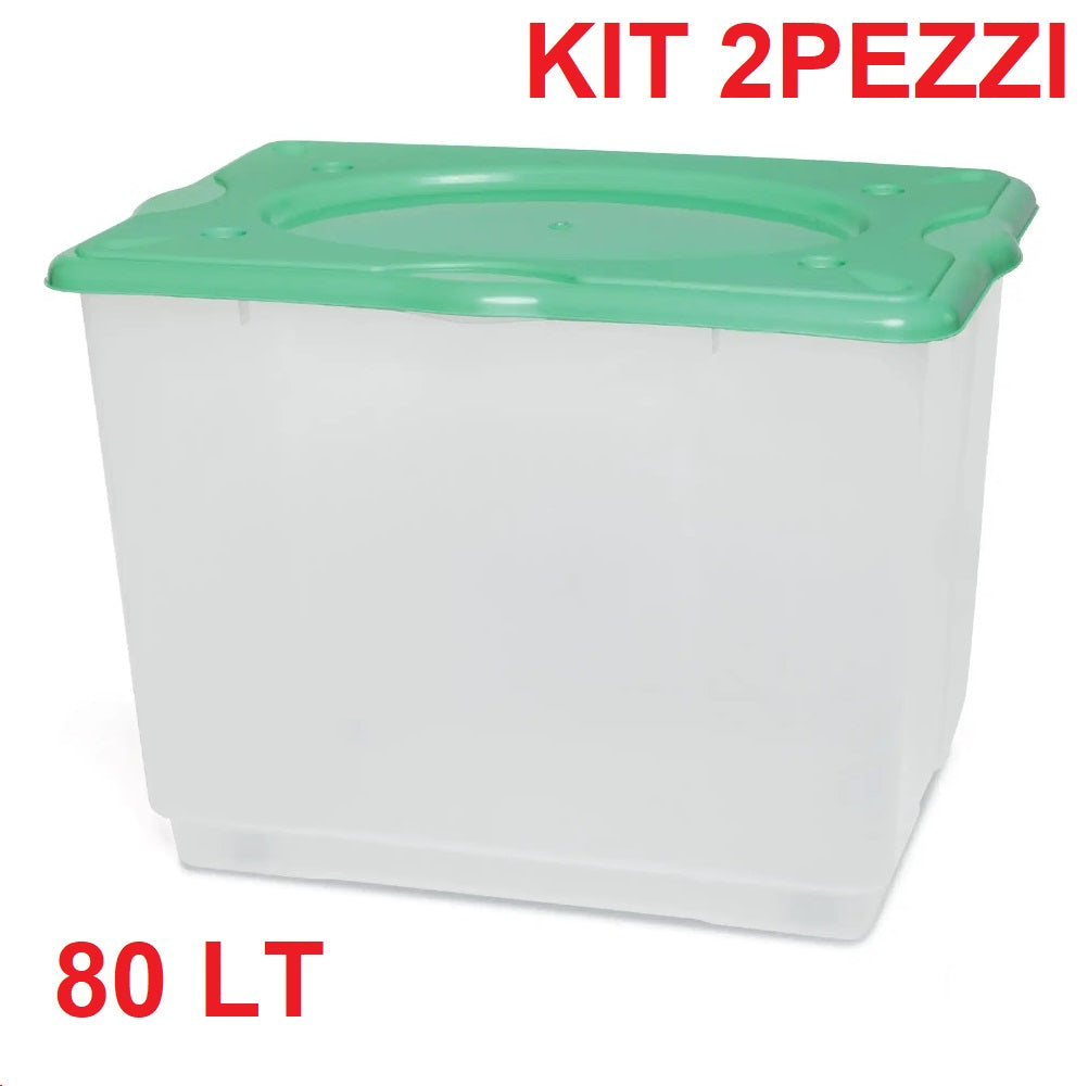Kit 2pz Scatole Porta Tutto Porta Oggetti Plastica Trasparente 4Ruote 60x40 H45cm