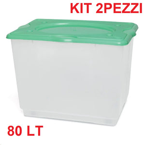 Kit 2pz Scatole Porta Tutto Porta Oggetti Plastica Trasparente 4Ruote 60x40 H45cm