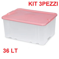 Kit 3pz Scatole Porta Tutto Porta Oggetti Plastica Trasparente 50x37 H25cm