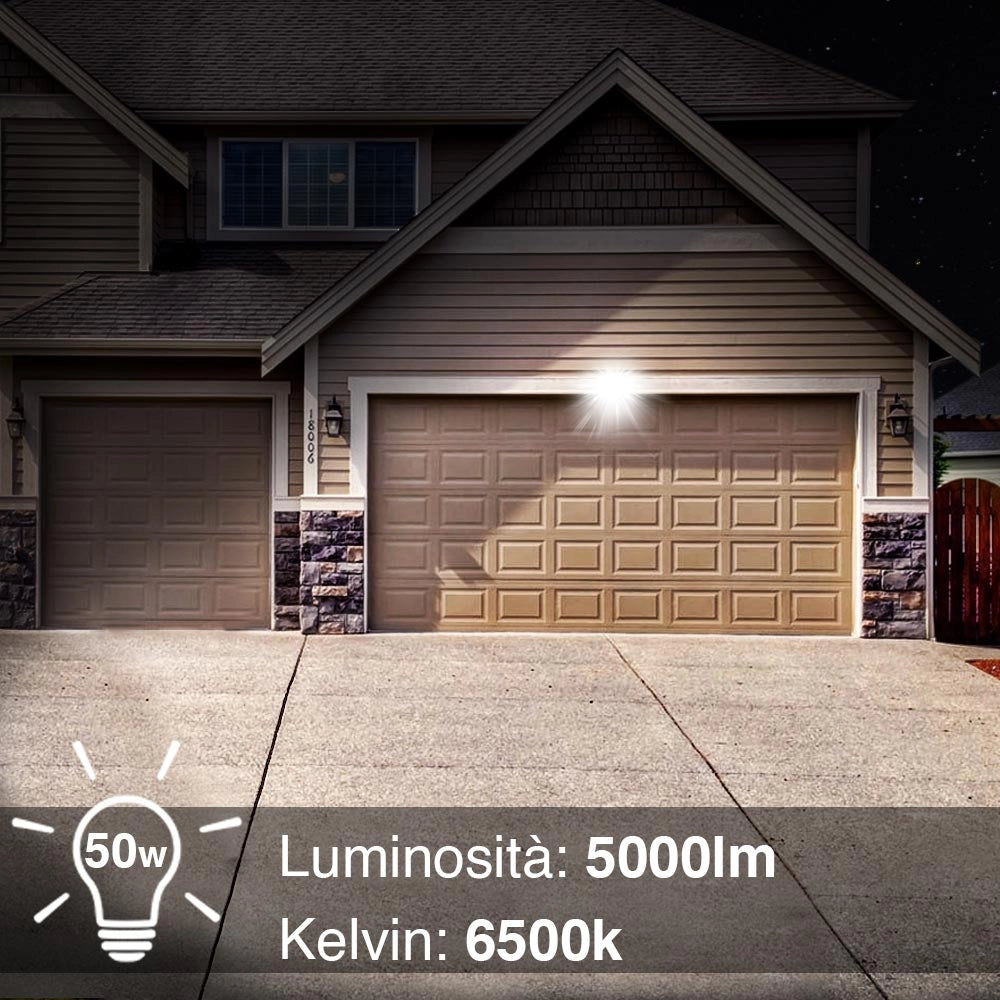 Set 2 Fari Led 50W Luce Alta Luminosita 5000lm Bianco Faro Faretti Esterno Slim