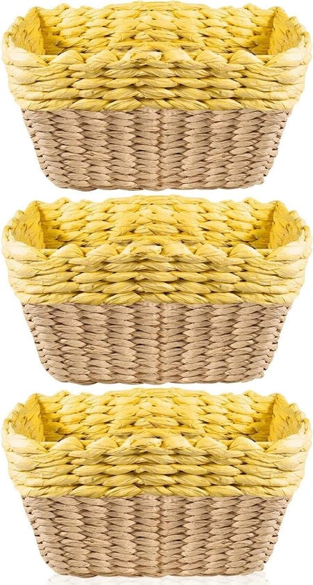 Set di 3 cesti per bambini in rafia biologica, ecocompatibili, con cavo di ricarica e decorazioni per la camera da bagno.
