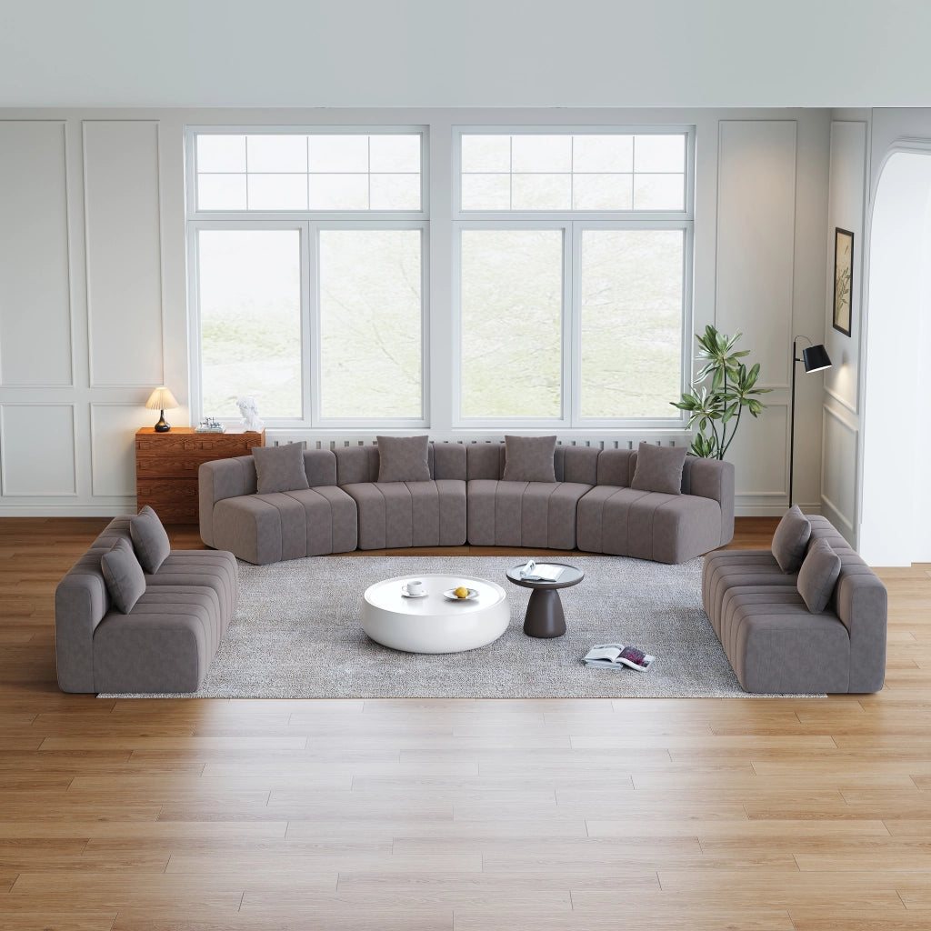 Divano modulare curvo - con 2 cuscini e design semicircolare - in ciniglia - grigio