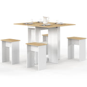 IDMarket - EDI Consolle pieghevole per 2-4 persone in legno bianco con piano in faggio e 4 sgabelli