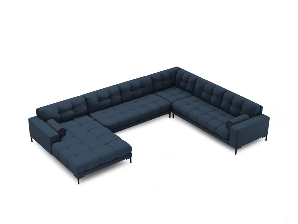 Cosmopolitan Design - Divano panoramico destro "Bali" 7 posti in tessuto strutturato blu 