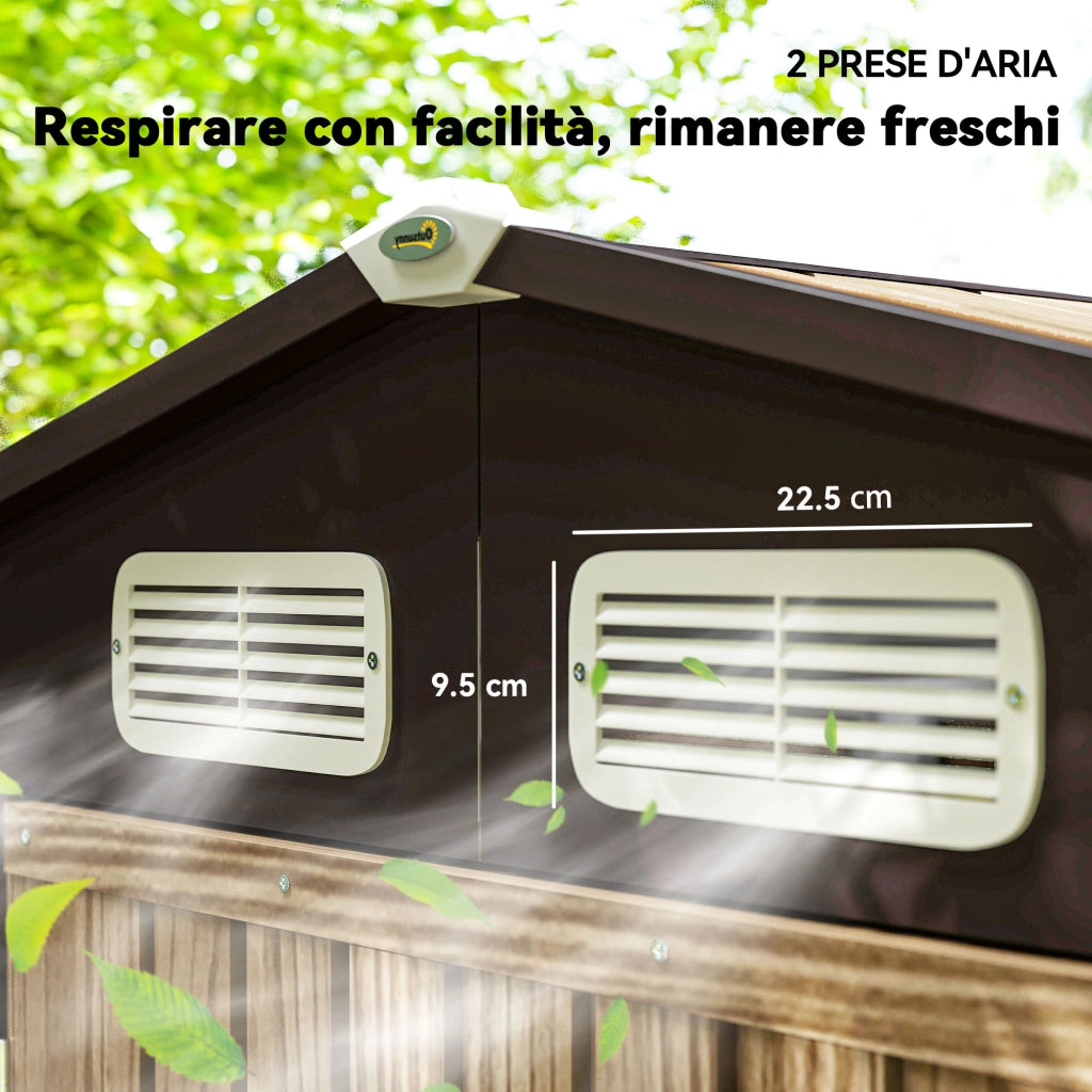 Casetta da Giardino in Acciaio con Prese d'Aria e Catenaccio. 1.9x1.3m. Colore Quercia