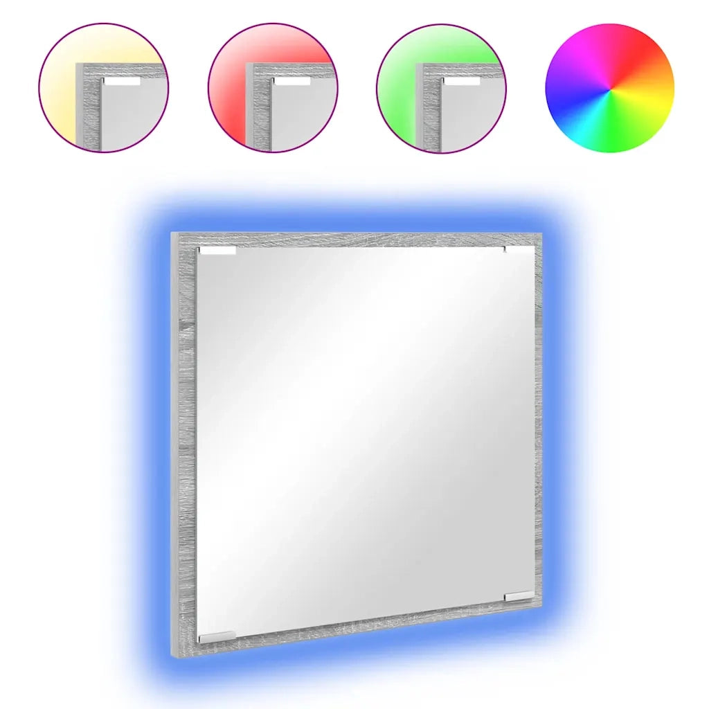 Specchio da Bagno LED-Specchio decorativo con LED Grigio Sonoma 40 x 37 x 8.5 cm