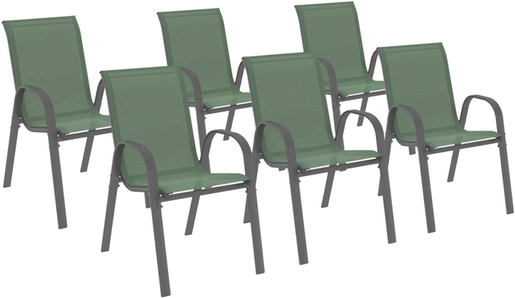 Set di 6 sedie da giardino impilabili LYMA in metallo e textilene, verde oliva