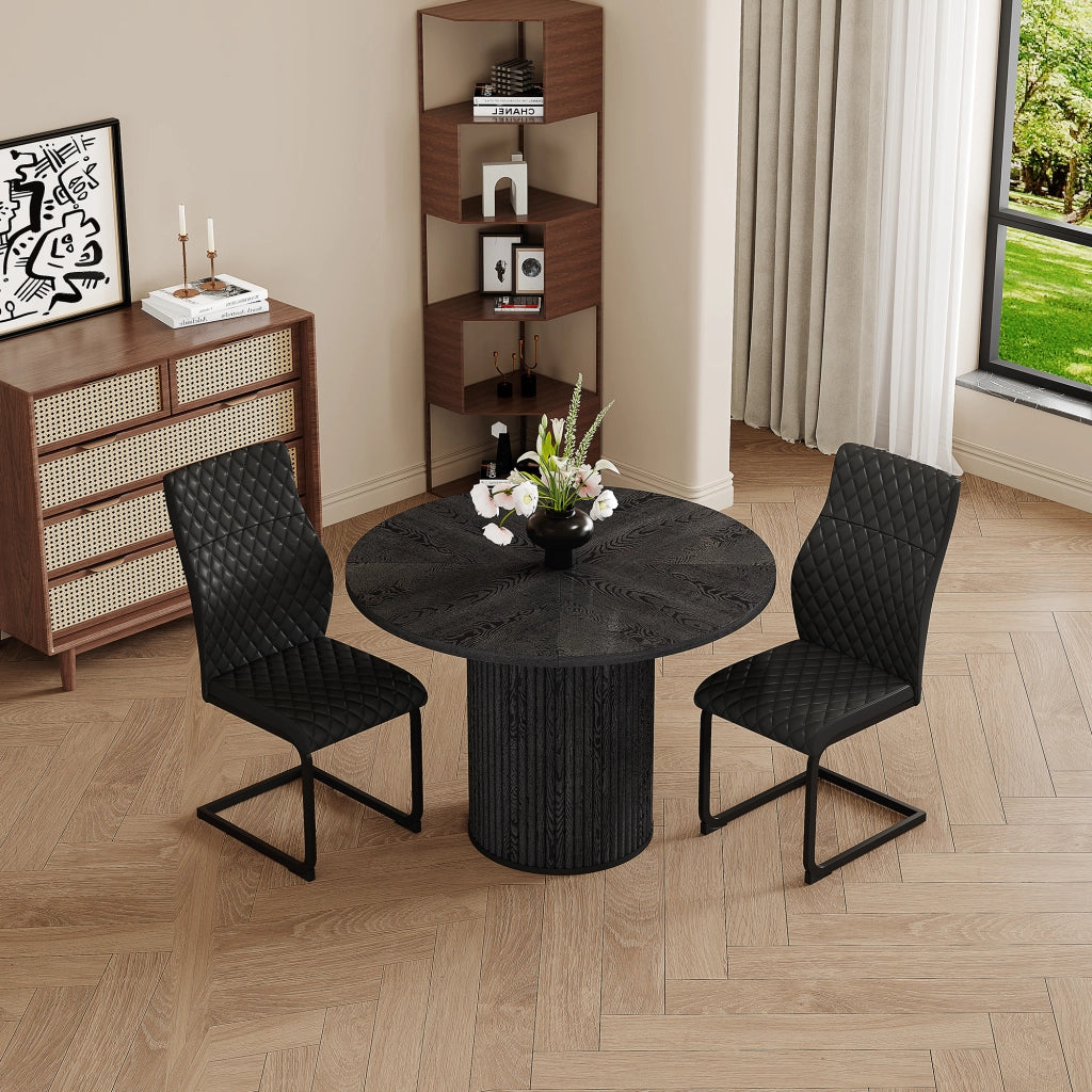 Tavolo da Pranzo Rotondo con 2 Sedie ¨C MINIMAL ¨C Piano MDF Nero, Gambe Cilindriche, 100 cm